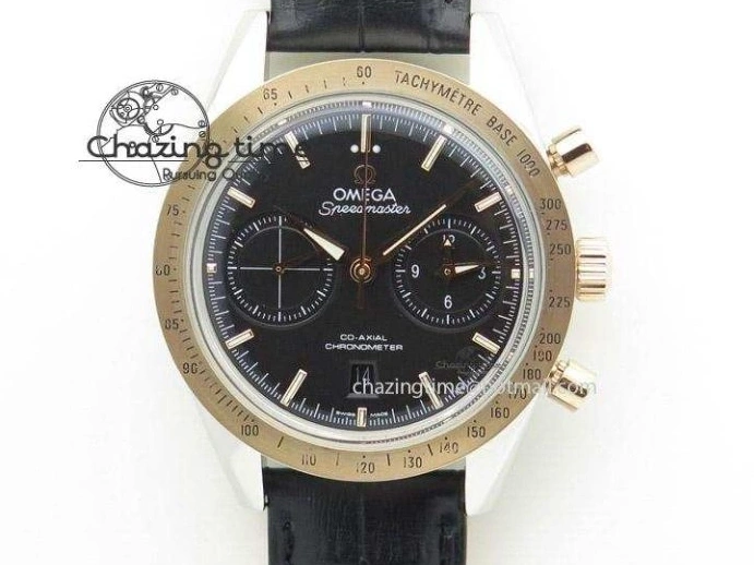 0817 DailyWear Speedmaster Professional Chronometer PVD Black Dial On Black Leather Strap A 8259
